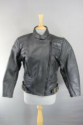 KLASSISCHE BRITISCHE MADE GEAR DAMEN SCHWARZ LEDER BIKER JACKE GRÖSSE 12 (AJ95)