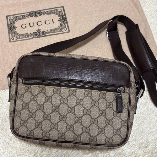 GUCCI GG Supreme Leather Crossbody Bag Brown Vintage Authentic Women's Shoulder