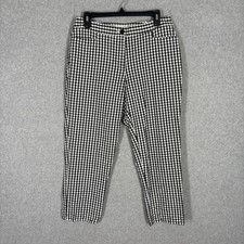 Talbots Pants 8 Black White Gingham Seersucker Crop Cotton Stretch Academia 50s