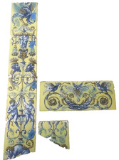 Antique Majolica Tiles Cherubs European Hand Painted Tile Lot Rococo Putto