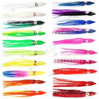 50pcs pack 4.75'' 4 3/4'' 12cm Squid Skirts Hoochies Rock Fish soft Lures Octopus