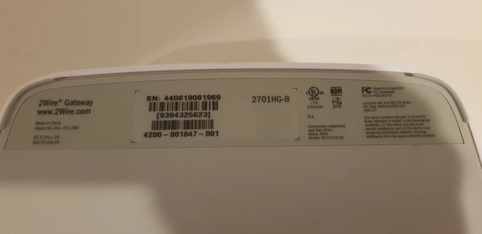 2WIRE 2701HG-B 4-PORT WIRELESS 802.11G ADSL 2/2+ GATEWAY - Image 3 of 3