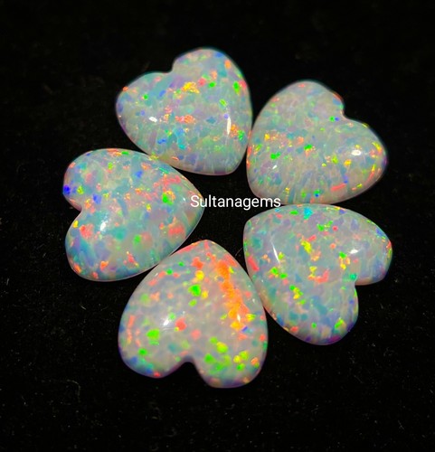 5 Pieces 1.80 Cts Synthetic Opal Heart Shape Cabochon Loose Gemstone 7x7x2 mm - Picture 4 of 11