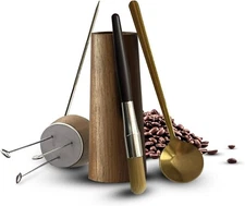 Espresso Distribution Set with Walnut Wood Coffee Stirrer Innovative Design