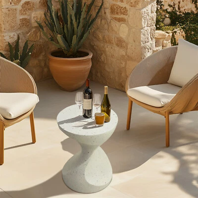 Outdoor Concrete Side Table 20 Inch Hourglass Shaped Bedside Accent End Table - Image 1 of 4
