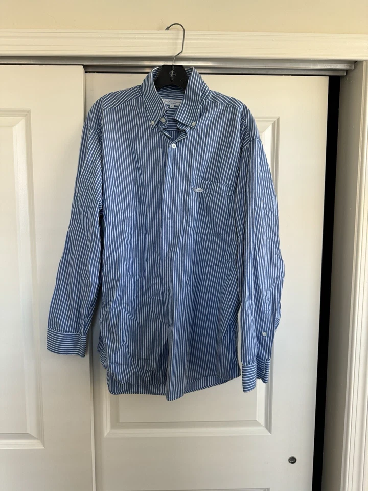 ALEX CANNON Mens L . Long Sleeve . Striped . Dress Shirt . Hidden collar buttons - Image 3 of 4