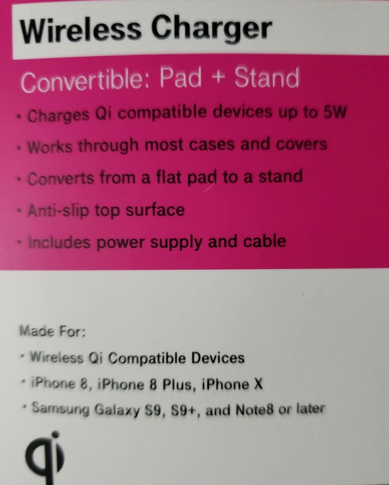 Cargador Inalámbrico T-Mobile 5w/1amp Convertible Pad + Soporte para IPhone/Android   Foto 4 de 4