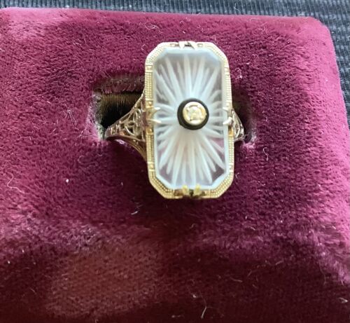 Camphor Glass Ring 14 K With Small Diamond