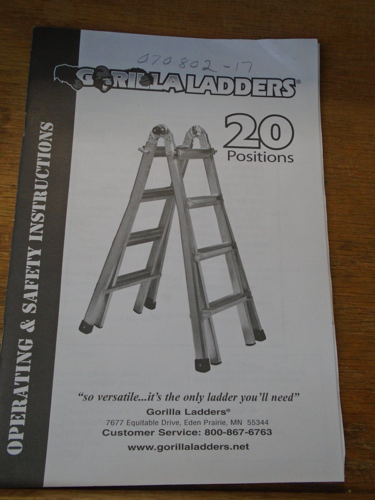 GORILLA LADDERS 20 Positions Operating & Safety Instructions