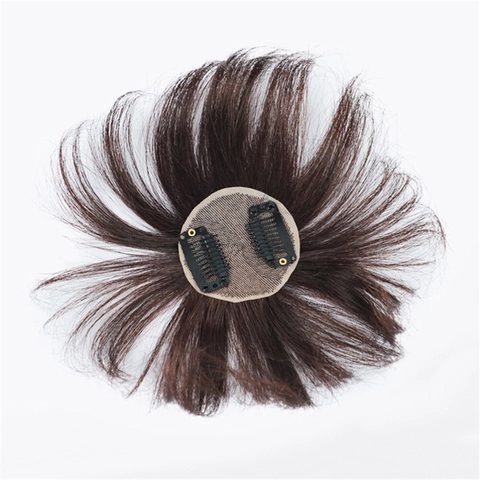 Silk Base Clip In Human Hair Toppers -Loss Thin Hair Top Replacement Straight - Image 3 of 4