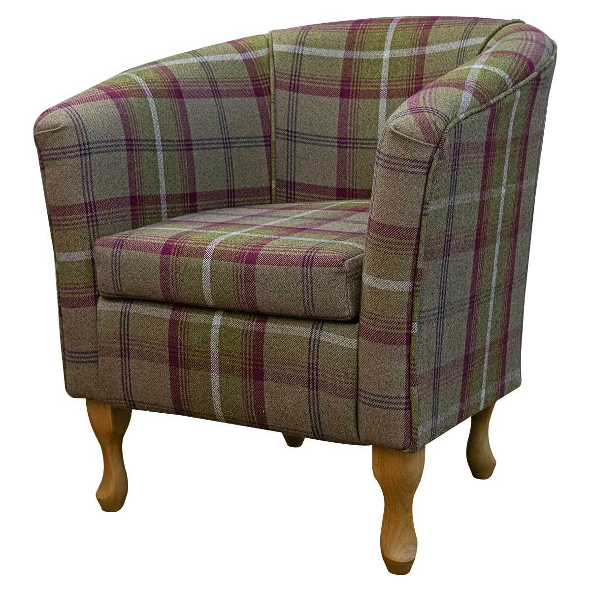 Brown Tartan Tub Chair Bedroom Accent Handmade in Balmoral Heather Check Fabric