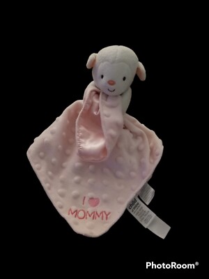Carters Child Of Mine Lamb Lovey Security Blanket I  Mommy Pink White Minky Dot
