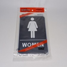 Women Restroom Bathroom Sign 6"x9" Self Stick Braille ADA Approved Black Cole