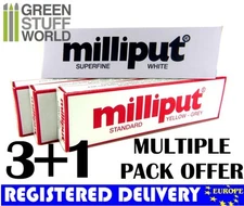 Milliput COMBOx4 packs: 3x Standard Yellow Grey + 1x White Super Fine