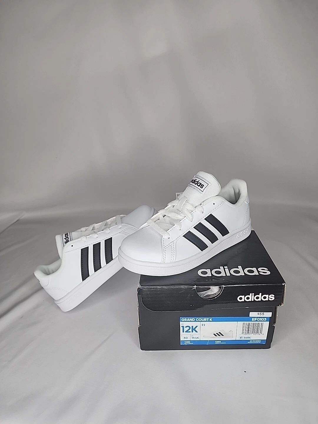 Adidas Scarpe da Ginnastica Unisex Grand Court per Bambini US 12k Bianco Nuvola Nero Core (EF0103)