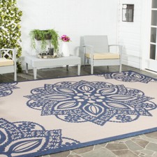 SAFAVIEH Indoor Outdoor CY6139-258 Courtyard Beige / Navy Rug