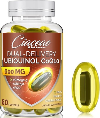 Ubiquinol CoQ10 600 MG Softgels with Omega-3 & Shilajit & PQQ - Fast US Shipping