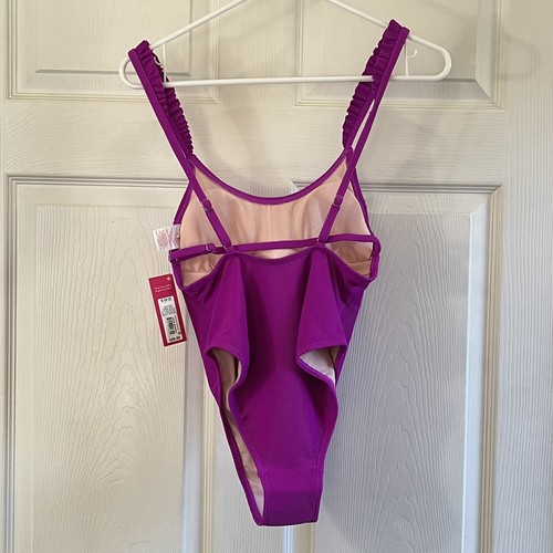 NEW Xhilaration Size S (0/2) Ribbed. Ruffle Straps. One Piece Swim Suit. Fuchsia - Picture 6 of 11