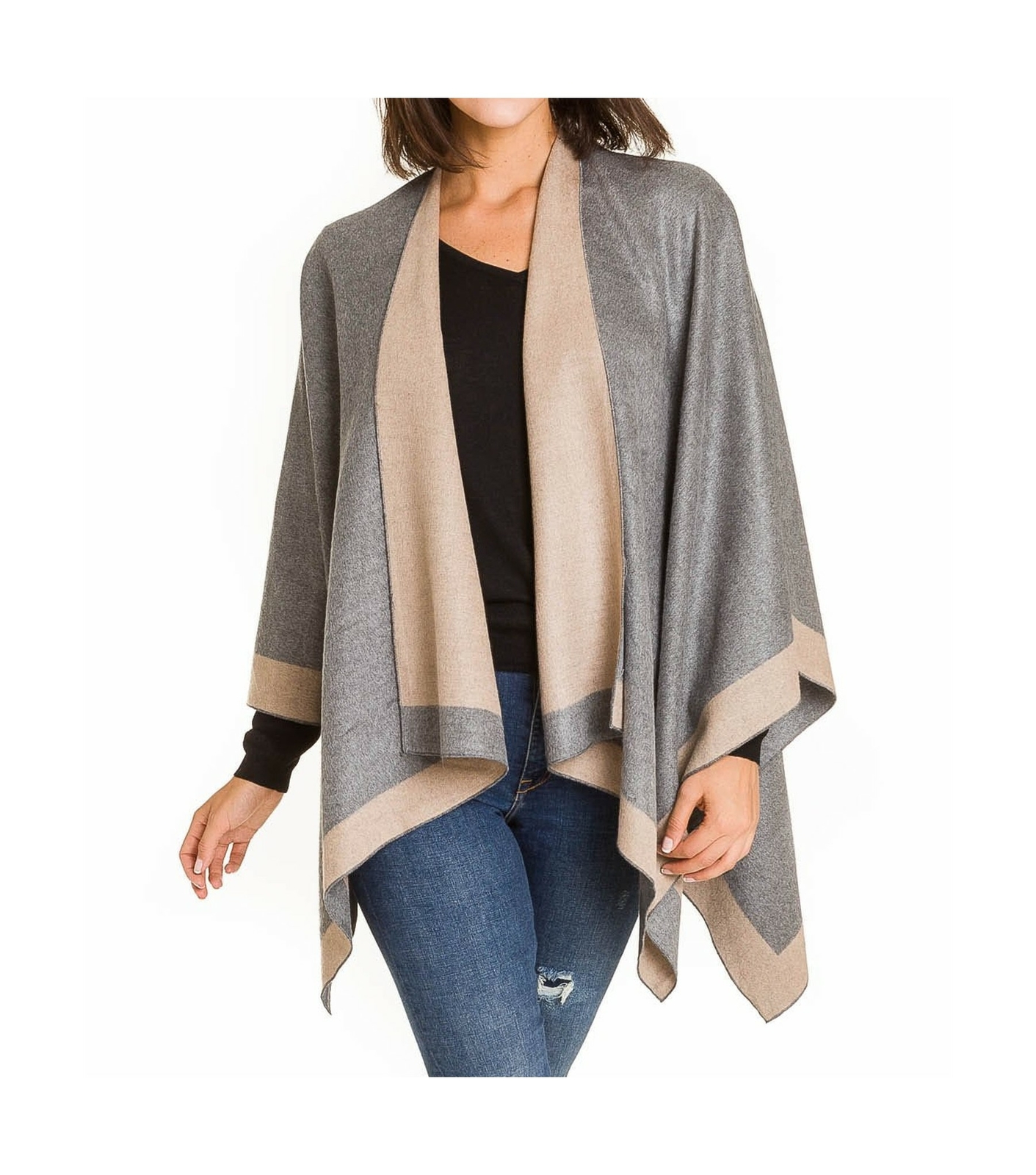 Cardigan Poncho Cape Women Elegant Gray 