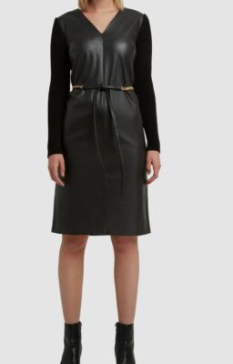 $159 H Halston Women's Black Faux-Leather Knit-Sleeve Belt Dress Size M | eBay $159 H Halston Women's Black Faux-Leather Knit-Sleeve Belt Dress Size M | eBay