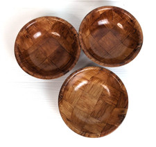 Wooden Woven round Salad Bowl Woven Wood Snack Bowl 5-Inch Set of 3 Mixing