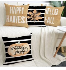 Thanksgiving Pumpkin Fall Autunn Pillow Covers 18x18 Inch Set of 4 Happy Harvest