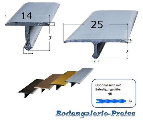 14mm-25mm •T-Profil •Übergangsprofil, Dehnfugenprofil, Fliesenprofil,