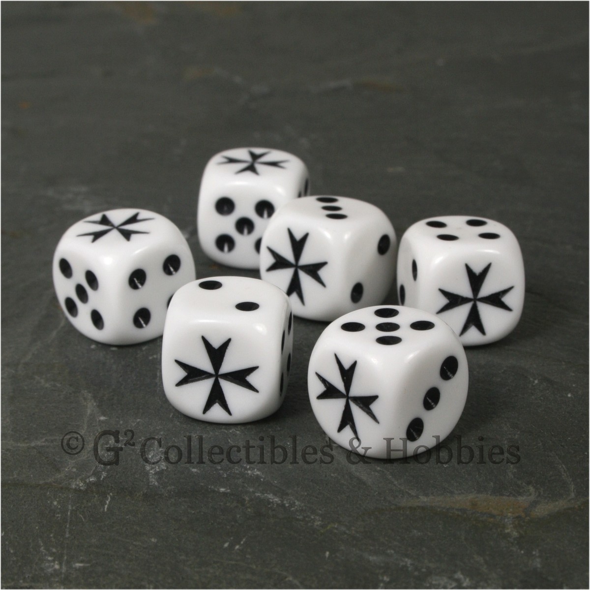 NEW 6 White Maltese Cross D6 Game Dice Set Hospitaller RPG Six