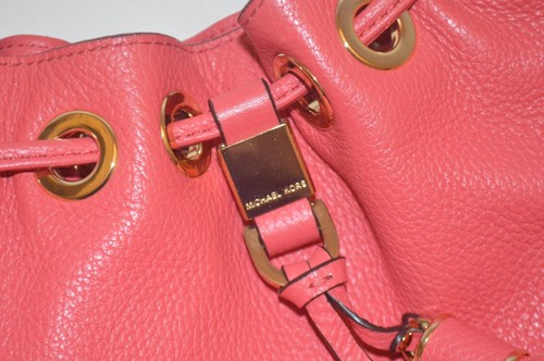 Michael Kors Leather Camden Drawstring Shoulder Bag Coral PInk Medium Size - Picture 4 of 23