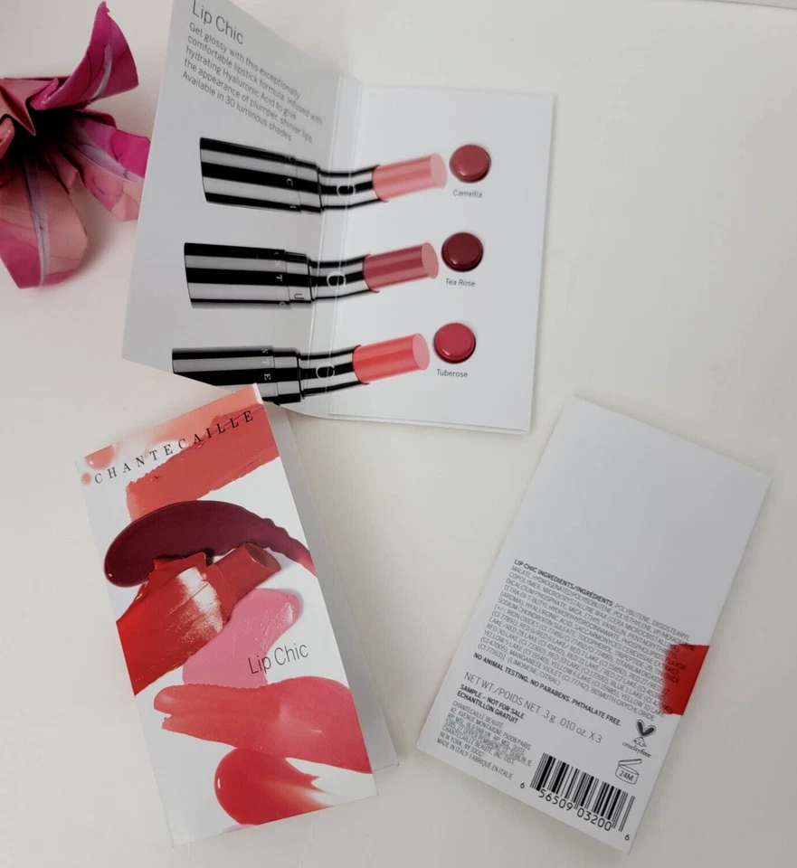 CHANTECAILLE Lip Chic Carded Lipstick Samples Camellia, Tea Rose, Tuberose - Image 3 of 3
