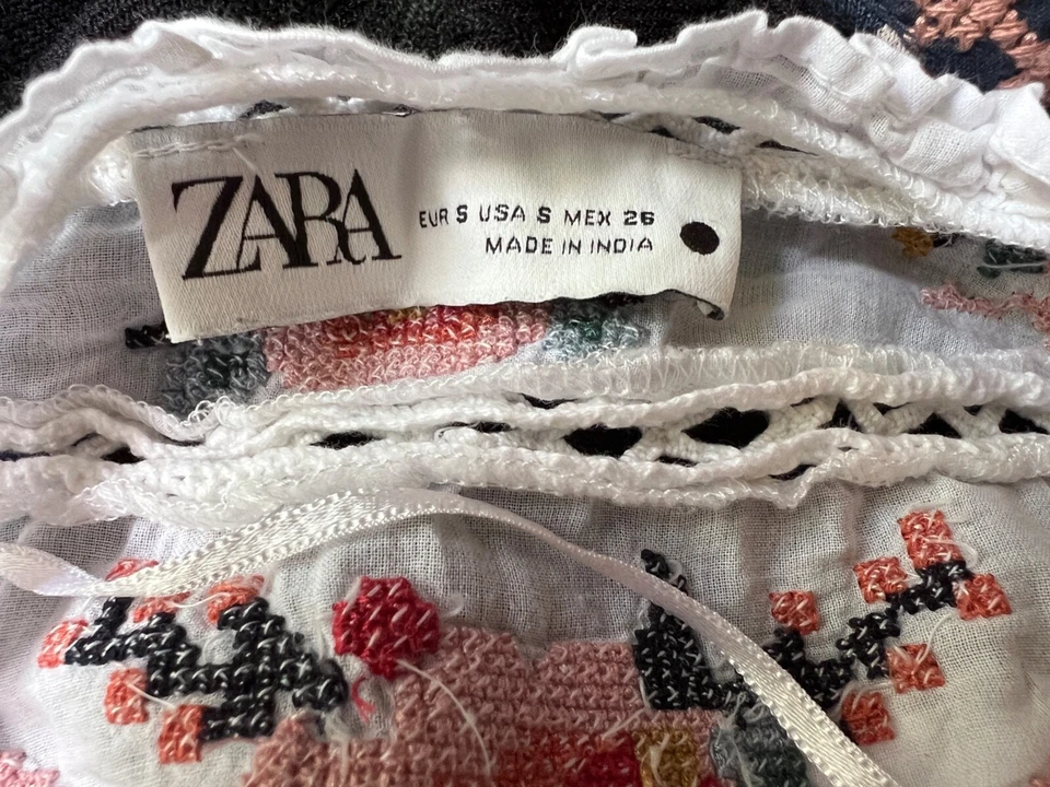 ZARA Top Jacket Small White Embroidered Crochet Cotton Tassel - Image 2 of 4