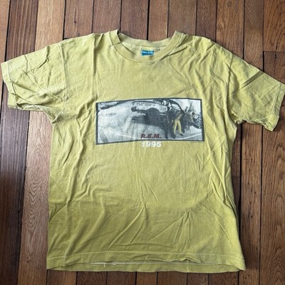 VINTAGE REM Shirt Mens Large Yellow Band Concert Monster Tour