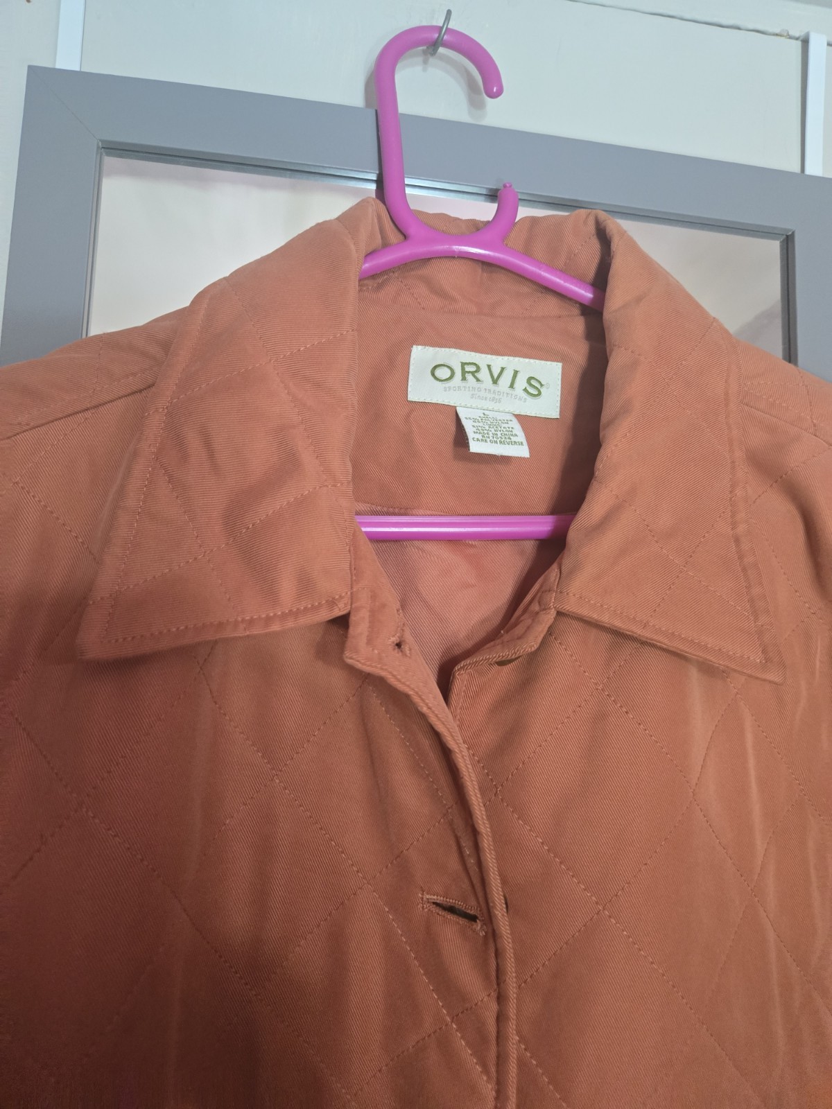 Orvis Orange Quilted Lightweight Coat/jacket Unisex Size Large image 5