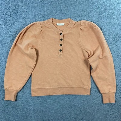 Ulla Johnson Asher Puff Sleeve Sweatshirt size P, 0/00 Crop French Terry Henley