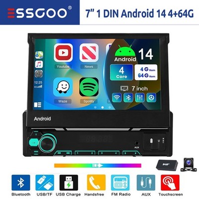 DAB+ 7'' 4+64G Single DIN Autoradio Carplay Flip Out Android 14 GPS NAVI WIFI KAM