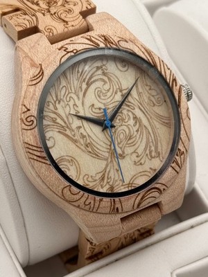BOBO Bird Herrenuhr Holz Graviert Muster Beige Natur Design Einzigartig