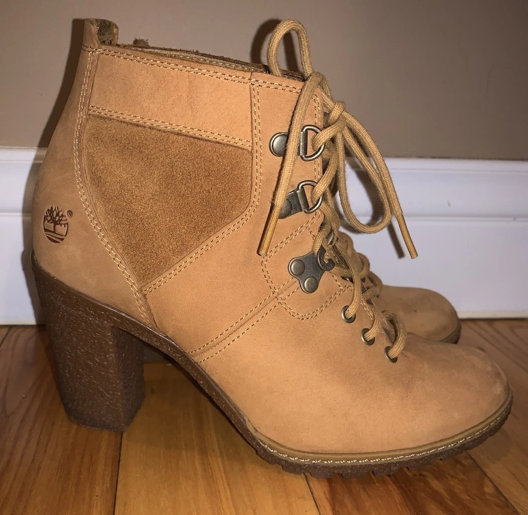 Stivali da campo Timberland da donna taglia 7 nabuk marrone lucido stringati tacco A199F donna