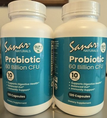 Sanar Naturals Probiotic 60 billion CFU, 10 Strains/120 Capsules each 2PACK