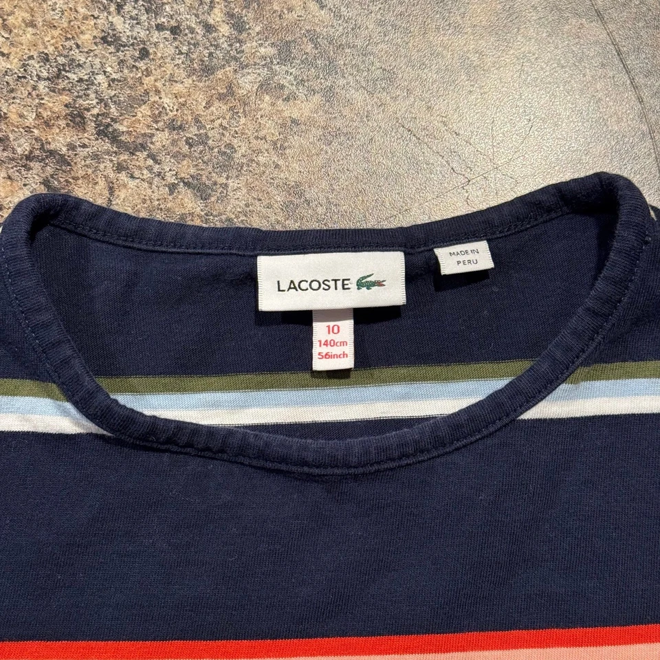 Top Lacoste Niñas Logo Cocodrilo Preppy Rayas Azul Talla 10 GL Foto 2 de 4