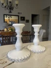 (2) Vintage Fenton Silver Crest White Milk Glass Ruffled 6” Tall Candlesticks