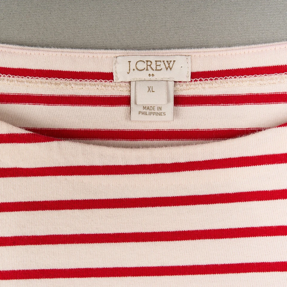 J. Camisa Crew feminina XL vermelha branca algodão listrado gola barco mangas compridas - Imagem 2 de 4