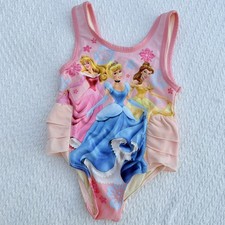 Vintage 1 PC Swimsuit DISNEY PRINCESS Pink BELLE CINDERELLA AURORA Size 12-18M
