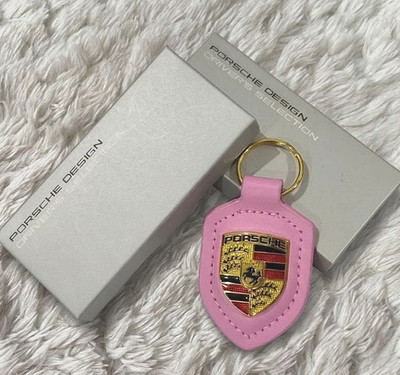 Genuine Porsche Pink Leather Keyring Crest Luxury Keychain Official Item NIB