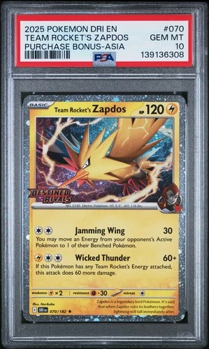 2025 POKEMON DRI EN-DESTINED RIVALS #070 TEAM ROCKET'S ZAPDOS PSA 10