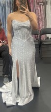 Silver Sequin Strapless Corset Gown with Slit, worn for 30 minutes,