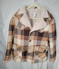 VTG Rancher Schott Bros Western Plaid Wool Sherpa Lined Jacket Shacket Mens 42