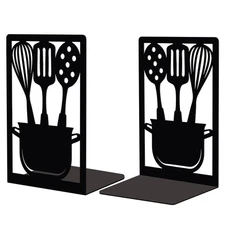 1 Pair Kitchenware Metal Bookends for Shelves, Decorative Cookbook Holder