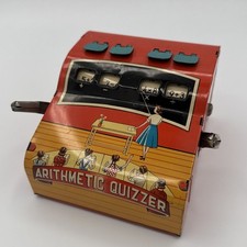Vintage Rare Metal Arithmetic Quizzer Math Quiz Mechanical Game Tin Toy Japan