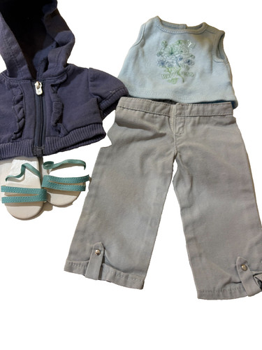 American Girl Ruffled Hoodie Outfit Tank Pants Sandals & Charm
