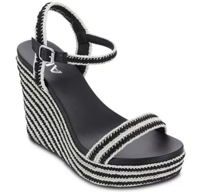 Mia Platform Wedge Sandals Balck And White  Size 6